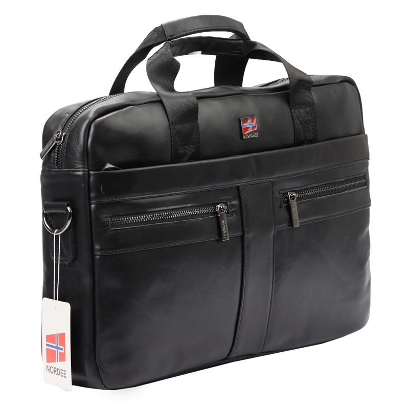 Kožená černá business taška (aktovka) Nordee S134B na notebook