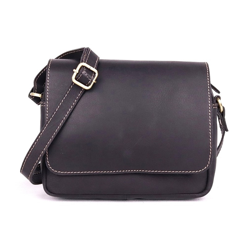 Černá pevná kožená crossbody kabelka HGL no. 963