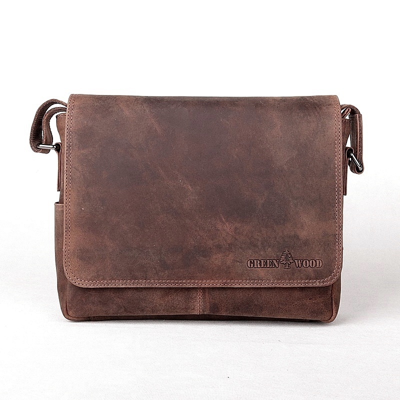 Středně velká kožená hladká hnědá crossbody taška GreenWood no. 113