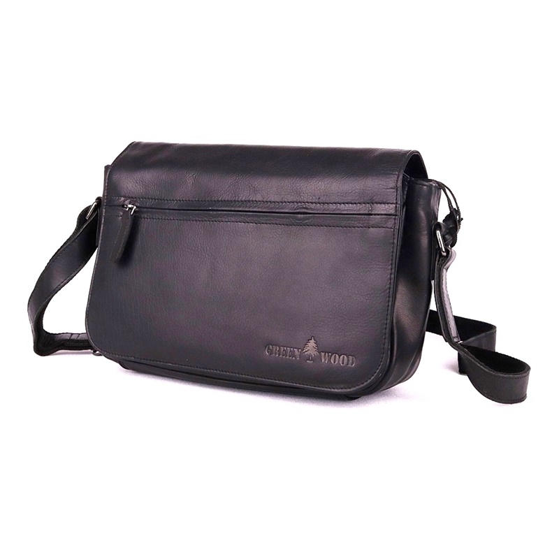 Středně velká kožená hladká černá crossbody taška GreenWood no. 396677