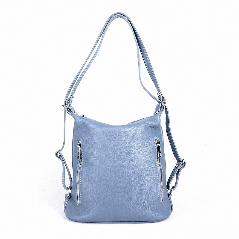 Kabelka a batoh v 1 - kožená džínově modrá kabelka na rameno a batoh 7712