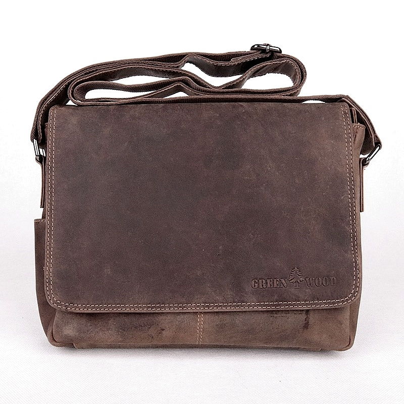 Středně velká kožená hladká khaki crossbody taška GreenWood no. 113