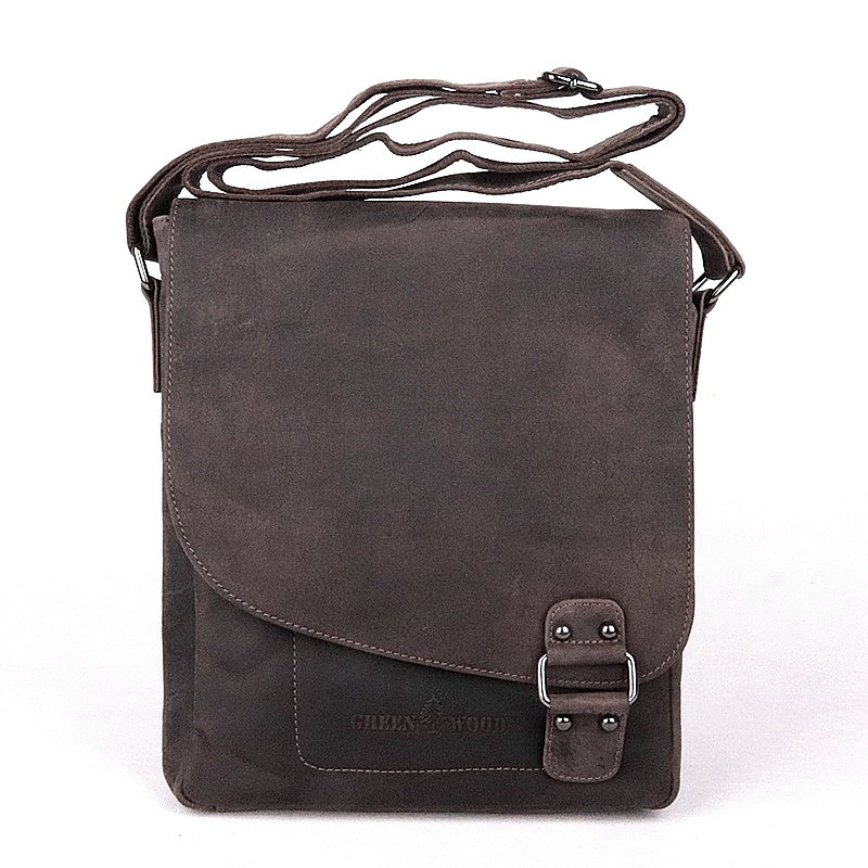 Střední/velká tmavěhnědá kožená crossbody taška GreenWood no. 836 na formát A4