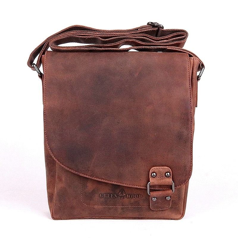 Střední/velká hnědá kožená crossbody taška GreenWood no. 836 na formát A4