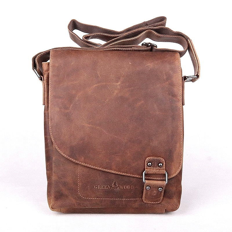 Střední/velká světlehnědá kožená crossbody taška GreenWood no. 836 na formát A4