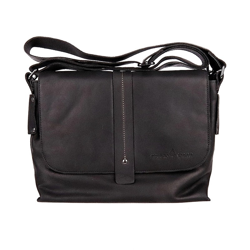 Středně velká kožená hladká černá crossbody taška GreenWood no. 4956