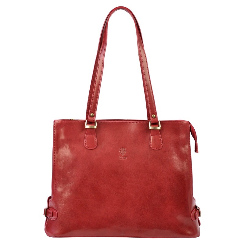 Velká tmavěčervená kožená kabelka na rameno Florence no. 14 na formát A4