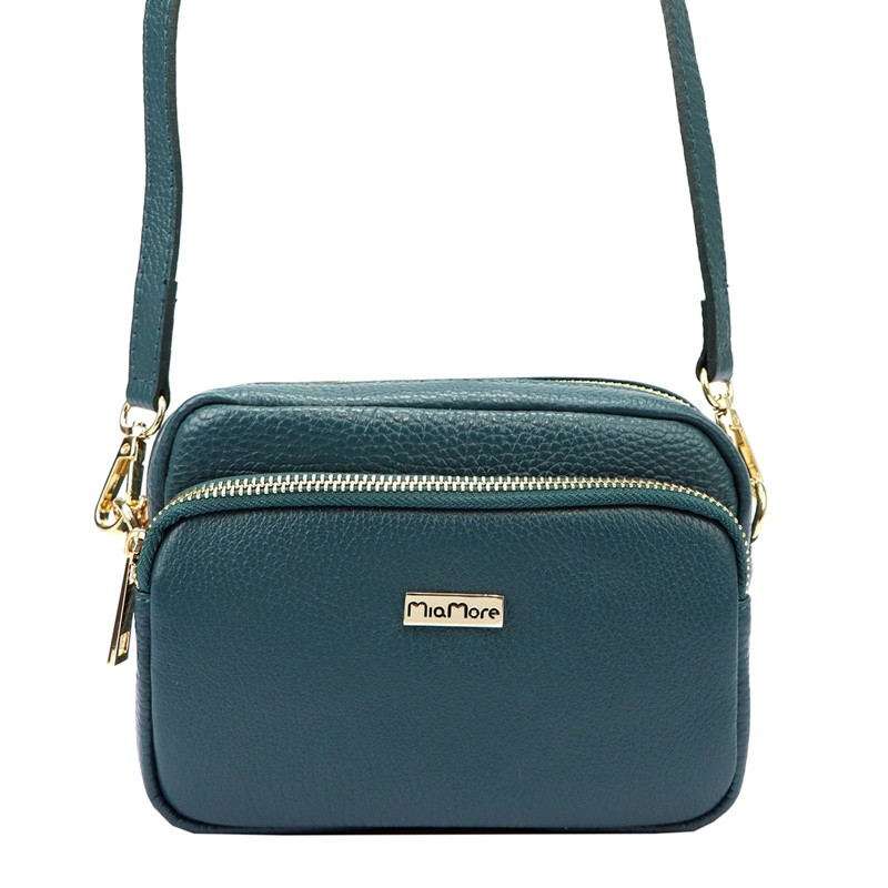 Malá kožená tyrkysová crossbody kabelka Mia More no. 062