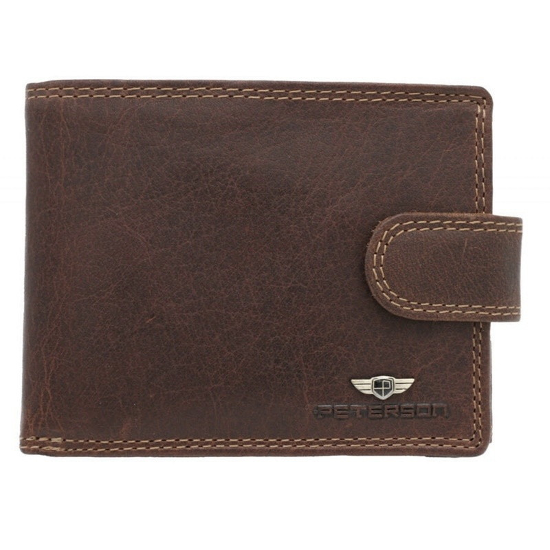 Tmavěhnědá kožená peněženka Peterson 0305L na upínku s originální krabičkou