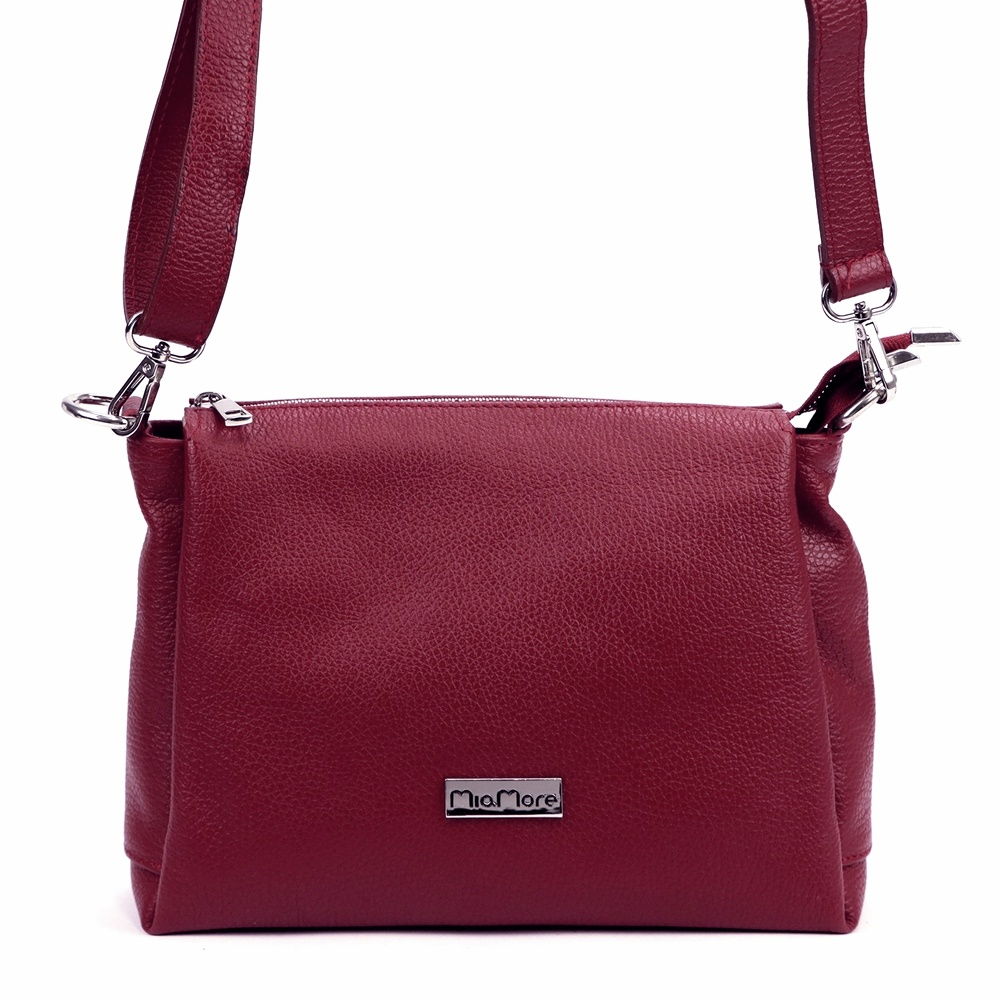 Malá/střední tříoddílová kožená tmavěčervená crossbody kabelka Mia More no. 002