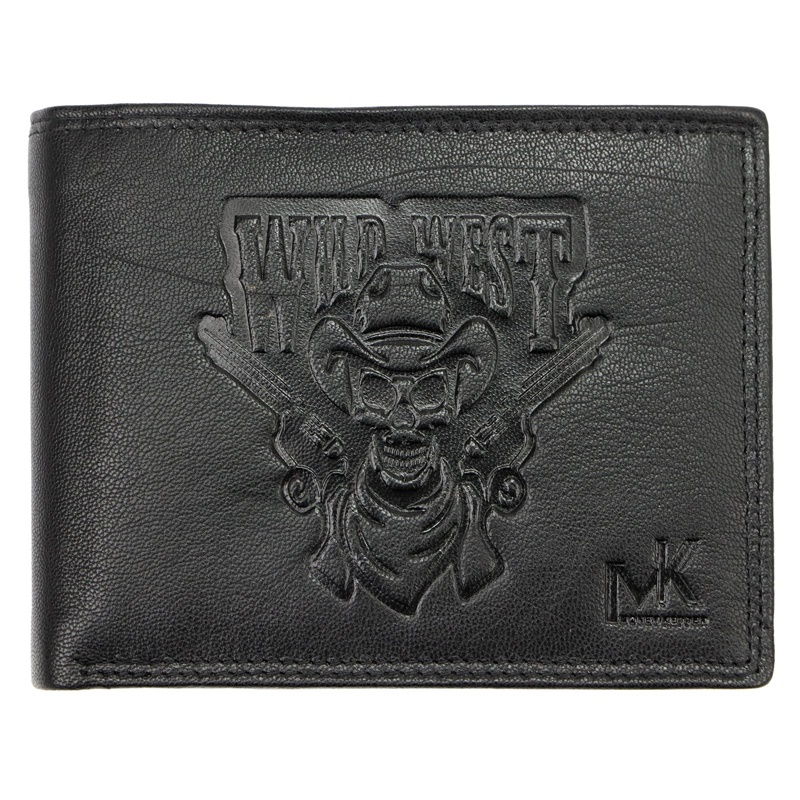 Černá kožená peněženka Money Kepper s pistolníkem + RFID