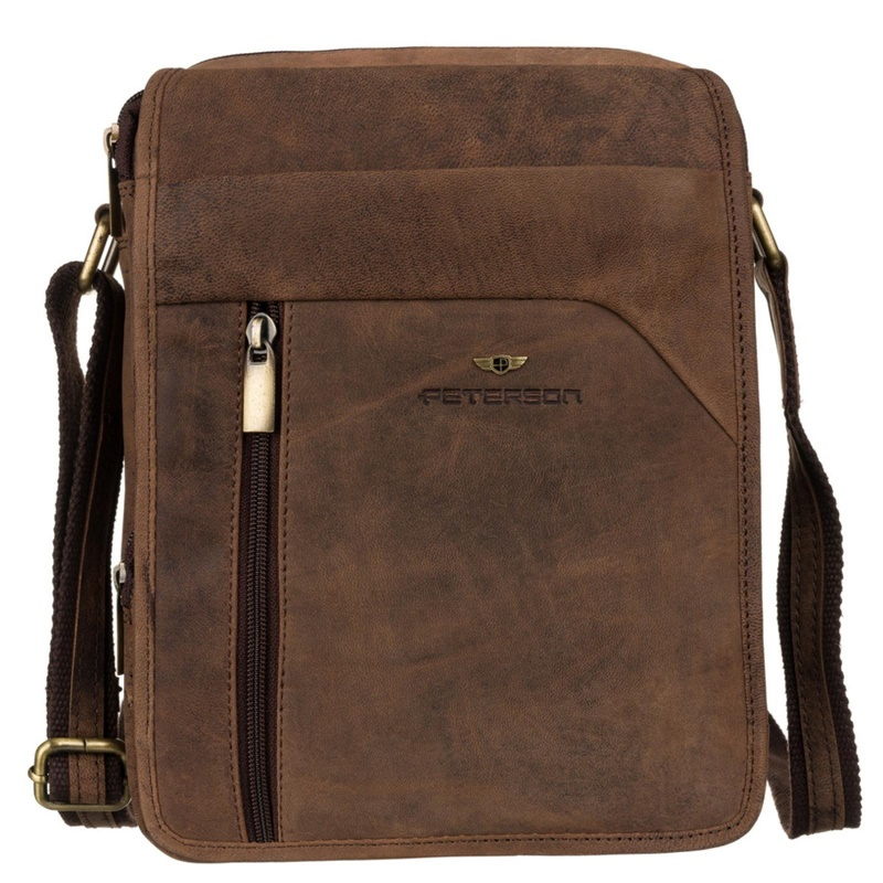 Středně velká hnědá kožená crossbody taška Peterson no. 5747