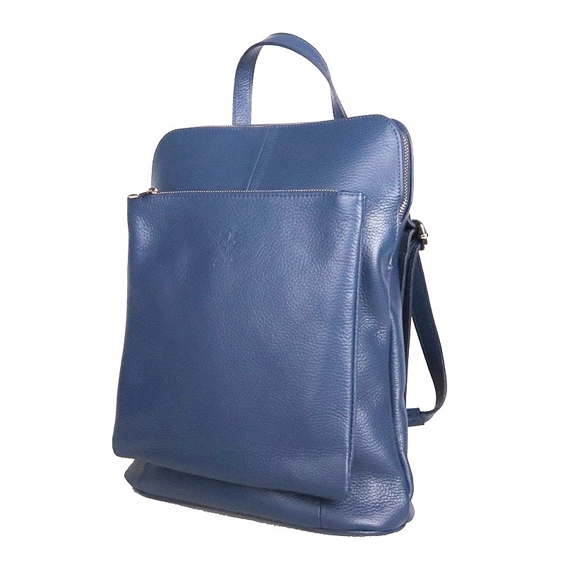 Džínově modrý kožený batoh/crossbody kabelka no. 21 o obsahu cca. 7 l
