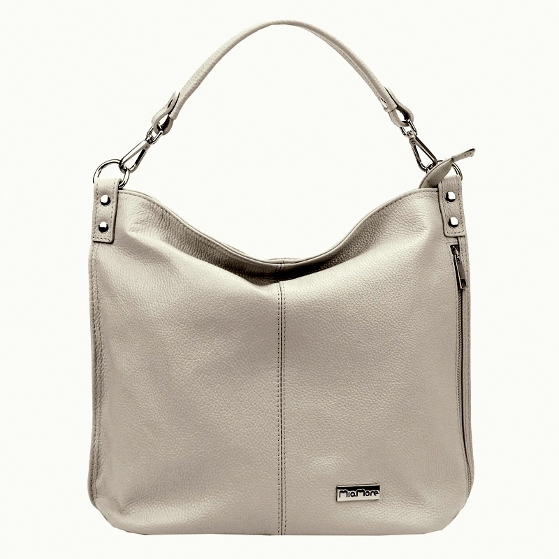 Velká kožená šedo-béžová kabelka na rameno i crossbody MiaMore no. 053