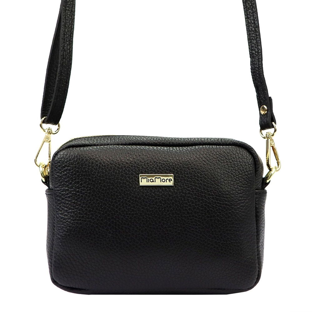 Malá černá kožená crossbody kabelka MiaMore no. 59