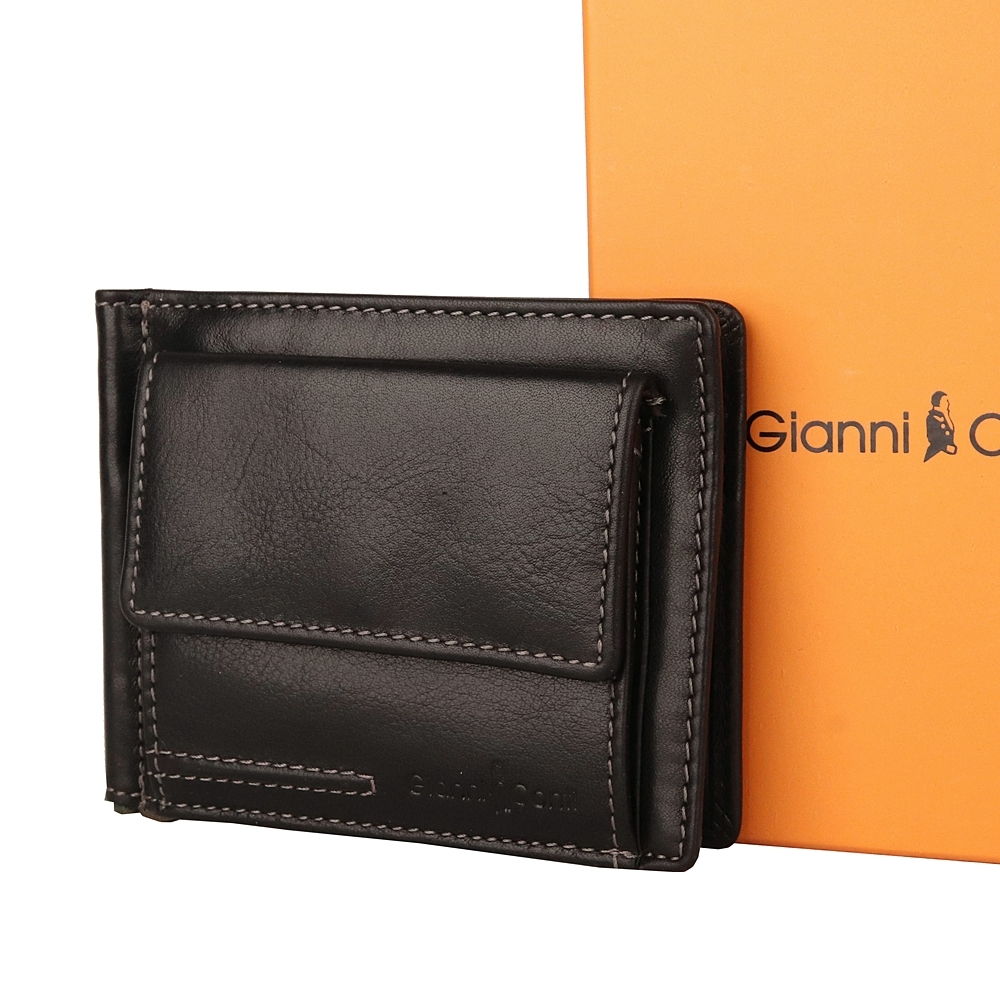 Luxusní černá kožená peněženka - dolarovka Gianni Conti no. 301