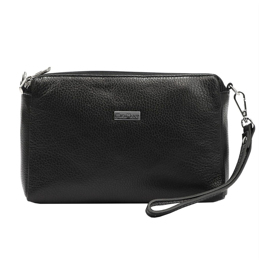 Malá tříoddílová kožená černá crossbody kabelka Mia More no. 42