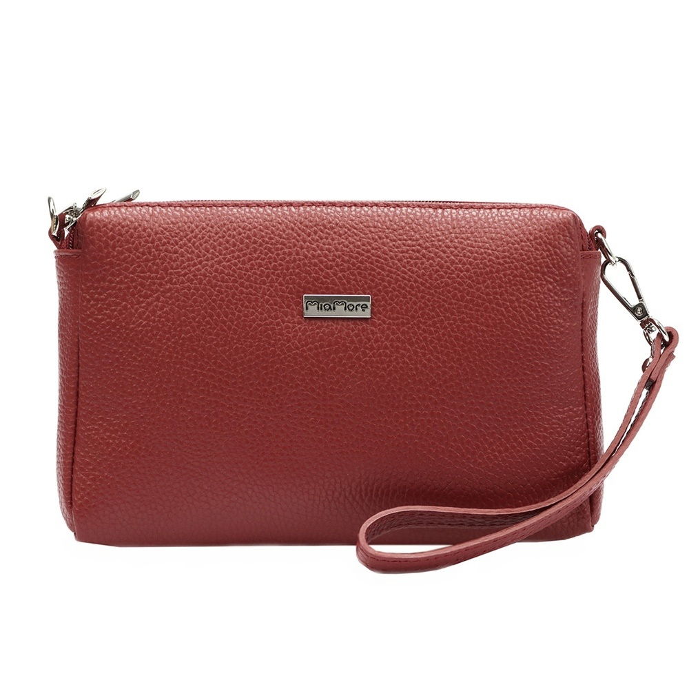 Malá tříoddílová kožená červená crossbody kabelka Mia More no. 42