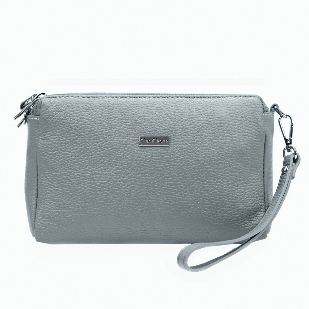 Malá tříoddílová kožená šedá crossbody kabelka Mia More no. 42
