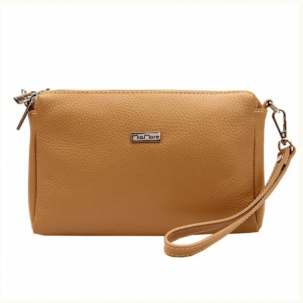 Malá tříoddílová kožená hnědá crossbody kabelka Mia More no. 42