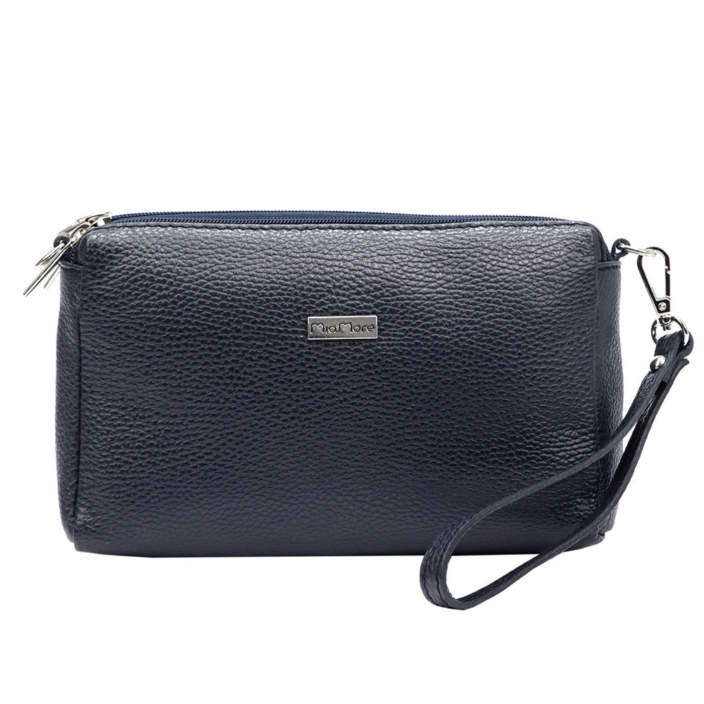 Malá tříoddílová kožená tmavěmodrá crossbody kabelka Mia More no. 42
