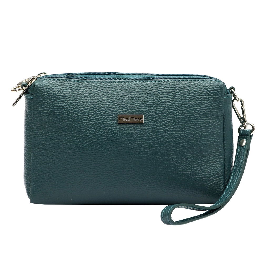 Malá tříoddílová kožená tyrkysová crossbody kabelka Mia More no. 42