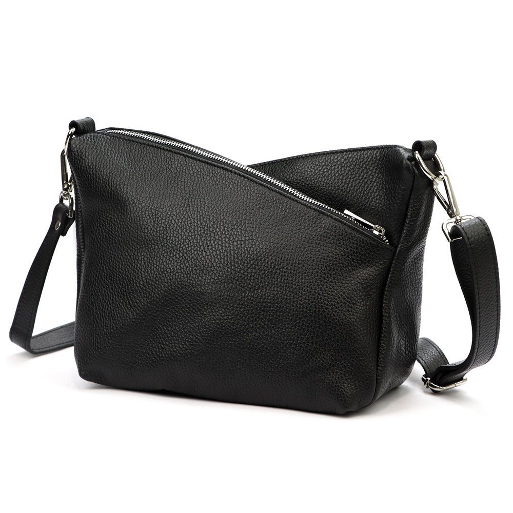 Střední tříoddílová kožená černá crossbody kabelka Luka no. 51