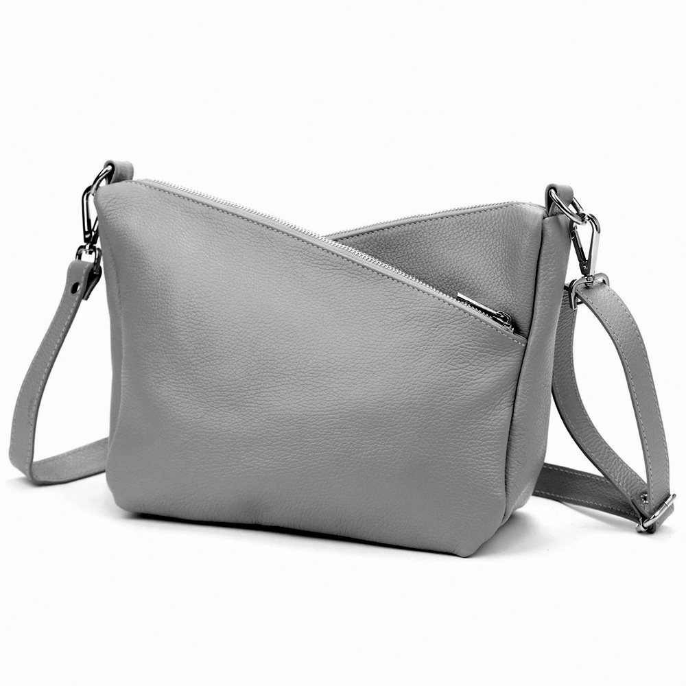 Střední tříoddílová kožená šedá crossbody kabelka Luka no. 51