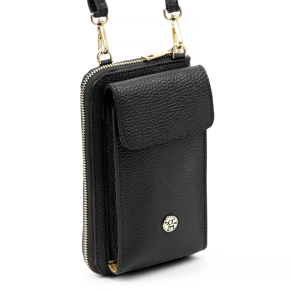 Malá kožená černá crossbody kabelka (pouzdro na mobil a peněženka) Gregorio 07 - gold