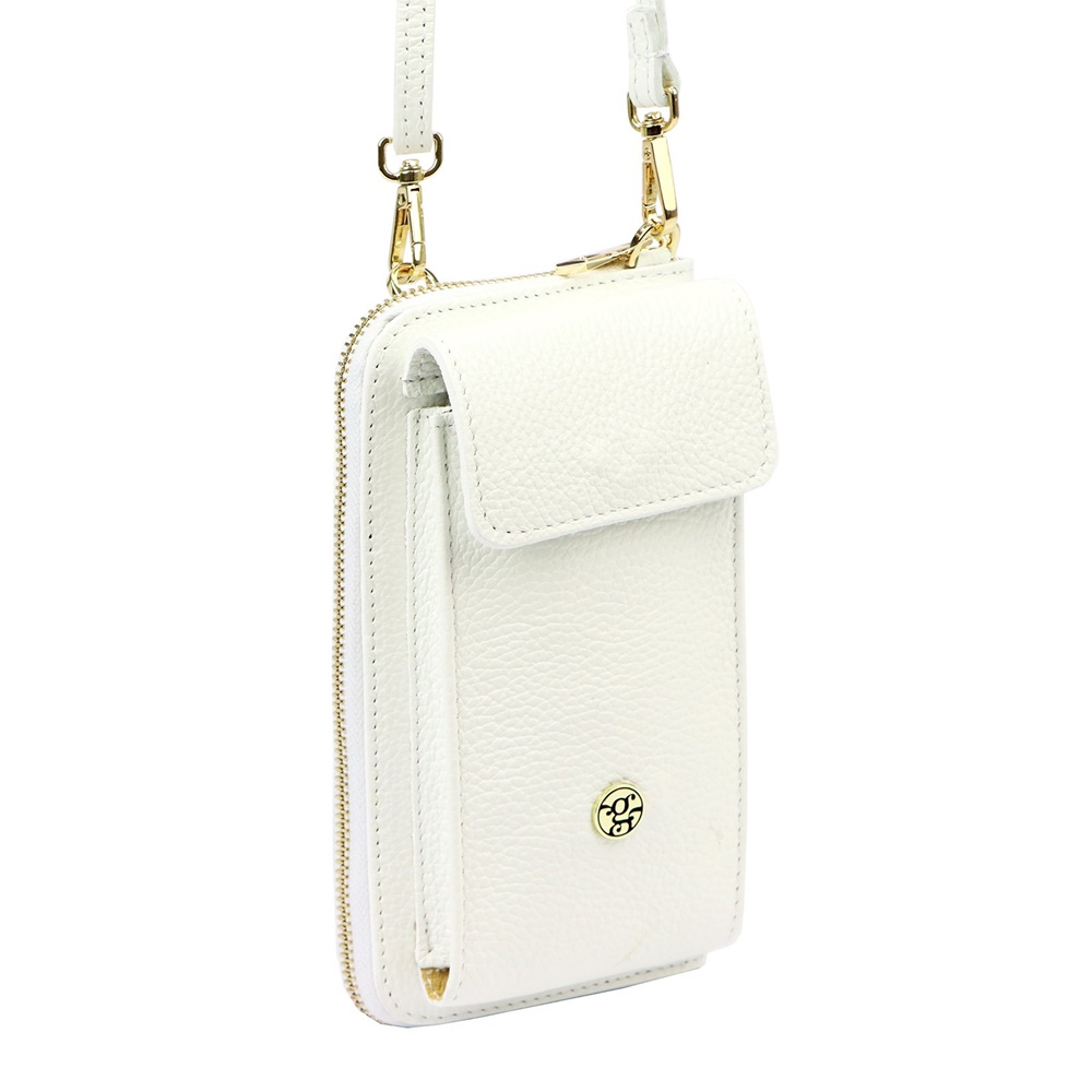 Malá kožená bílá crossbody kabelka (pouzdro na mobil a peněženka) Gregorio 07 - gold