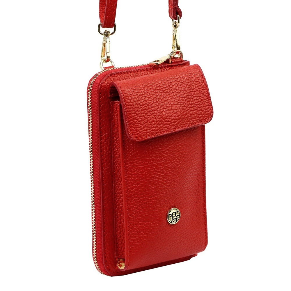 Malá kožená červená crossbody kabelka (pouzdro na mobil a peněženka) Gregorio 07 - gold