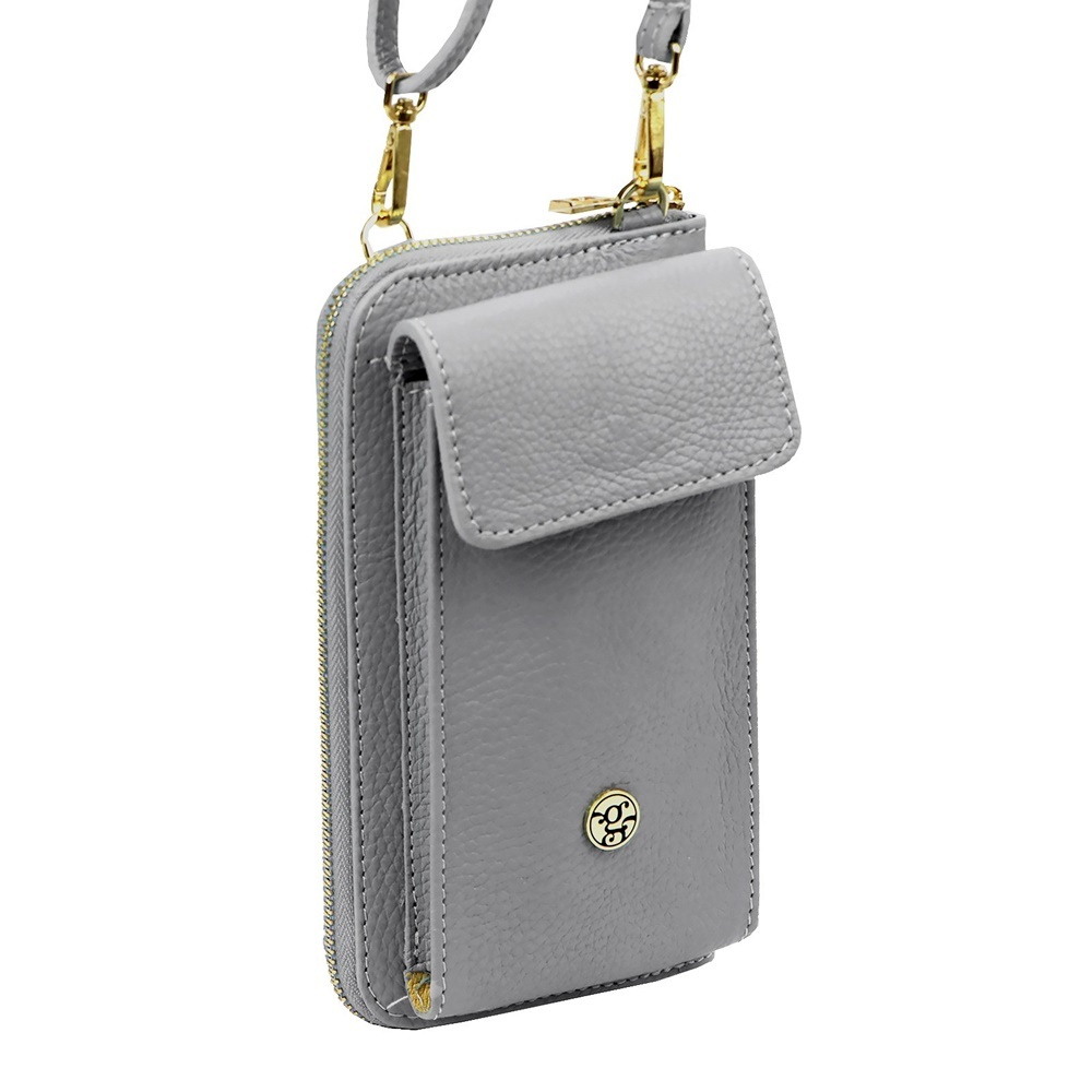 Malá kožená šedá crossbody kabelka (pouzdro na mobil a peněženka) Gregorio 07 - gold