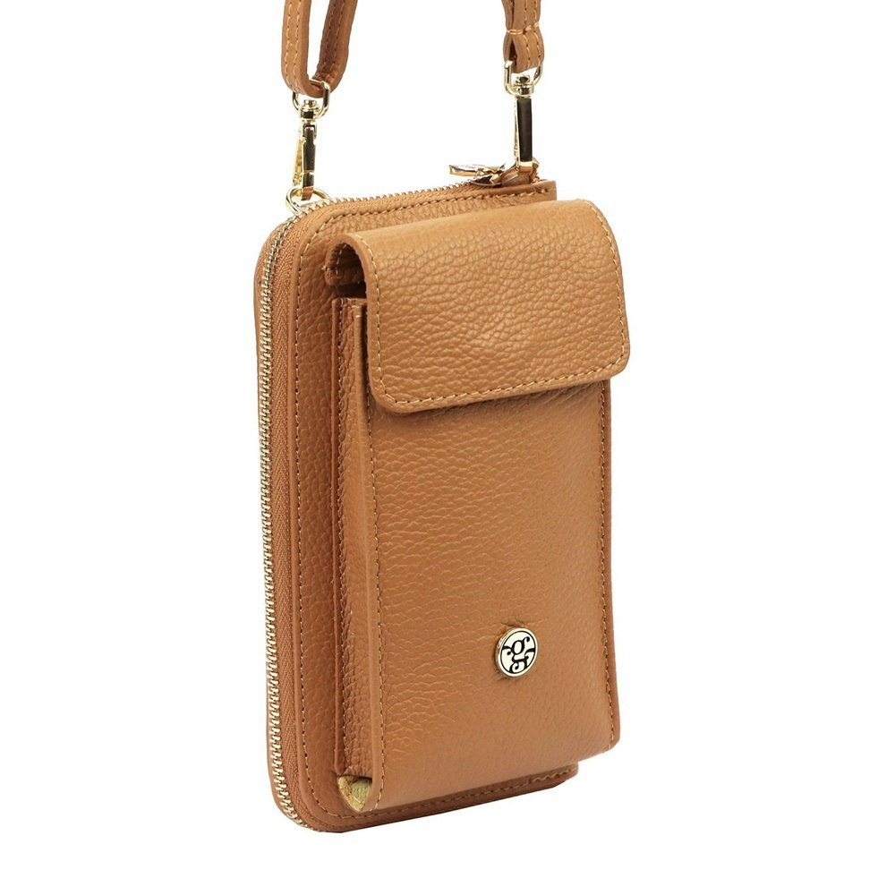 Malá kožená hnědá crossbody kabelka (pouzdro na mobil a peněženka) Gregorio 07 - gold