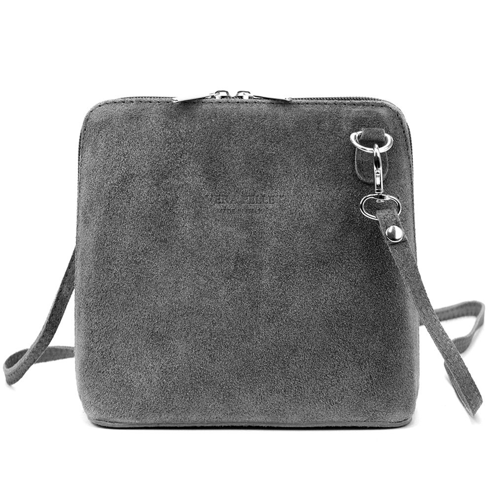 Tmavěšedá malá kožená - semišová - crossbody kabelka no. 03