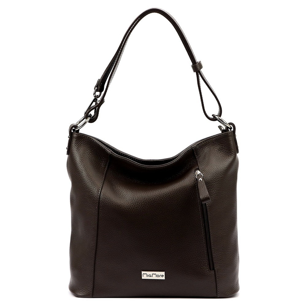 Středně velká kožená tmavěhnědá kabelka na rameno i crossbody MiaMore 145