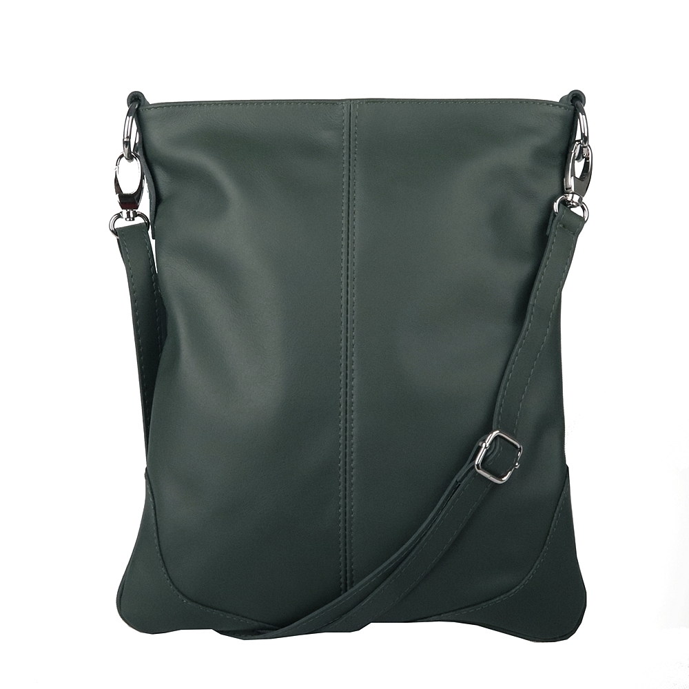 Střední/velká tmavězelená kožená crossbody kabelka Vera Pelle no. 5509 NEW