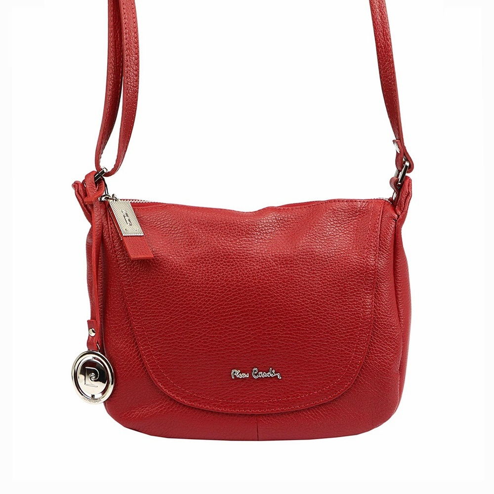 Střední velká kožená červená crossbody kabelka Pierre Cardin no. 21
