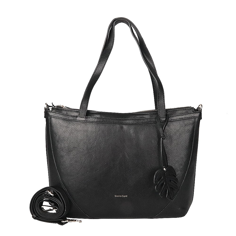 Tříoddílová velká značková černá kožená kabelka na rameno Gianni Conti no. 494