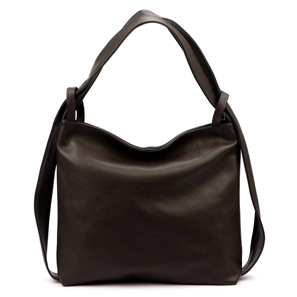 Kabelka a batoh v 1 - velká kožená tmavěhnědá kabelka na rameno a batoh 12