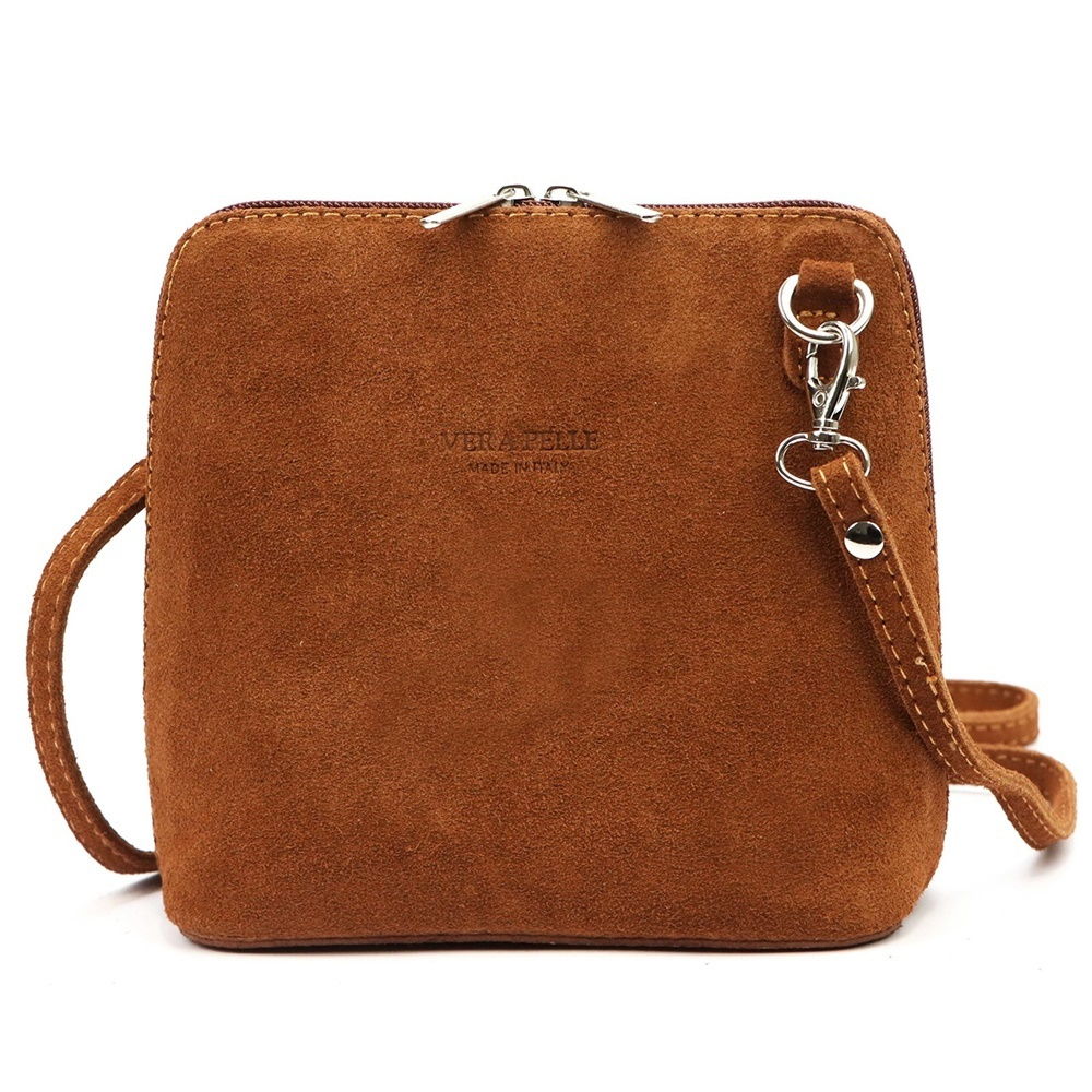 Světlehnědá malá kožená - semišová - crossbody kabelka no. 03