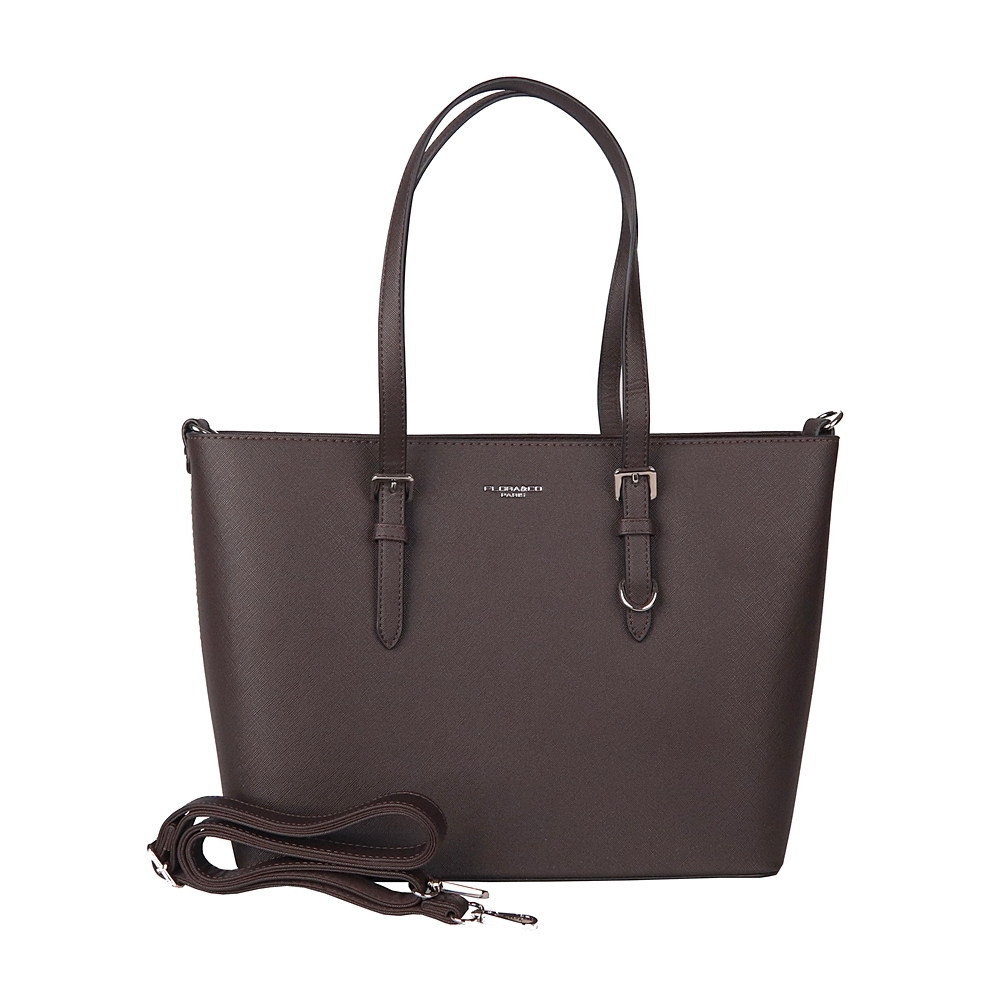 Tmavěhnědá (čokoládová) velká elegantní pevná kabelka na rameno FLORA&CO F9126