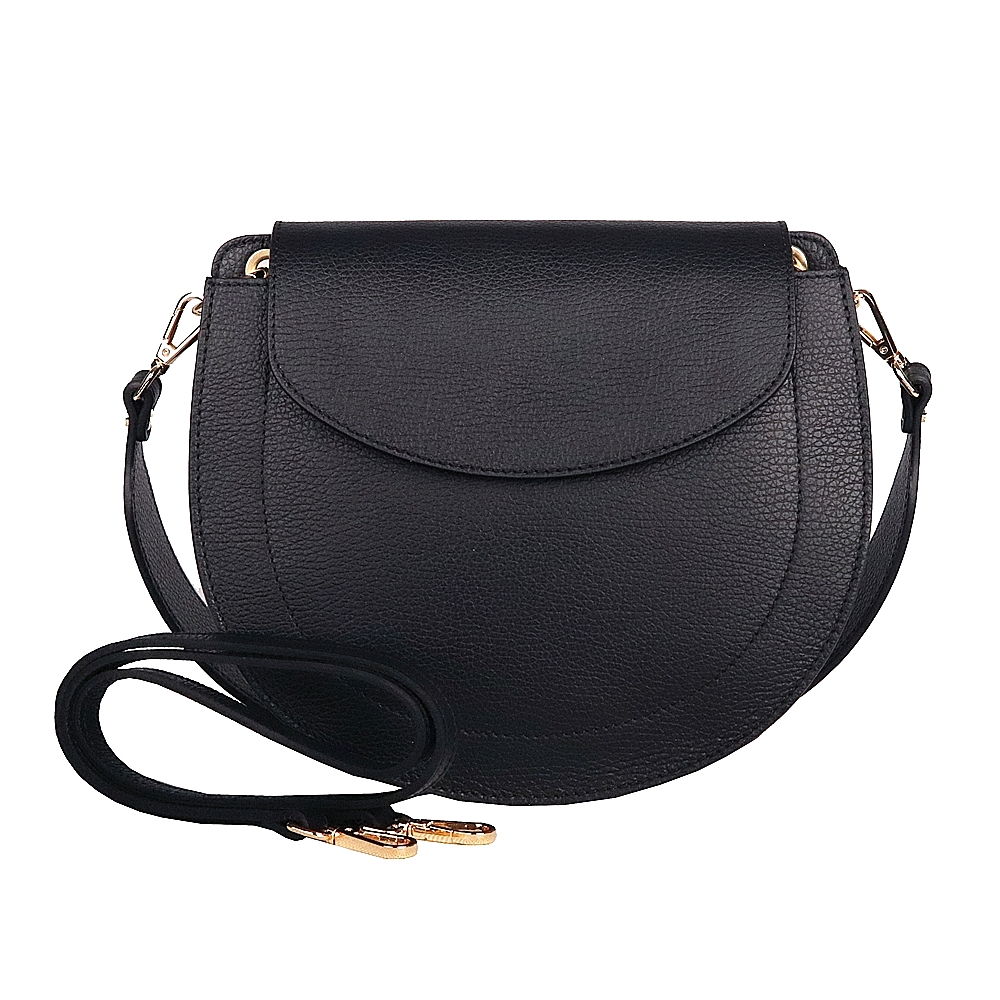 Střední černá pevná kožená kabelka na rameno/crossbody Vera Pelle no. 377