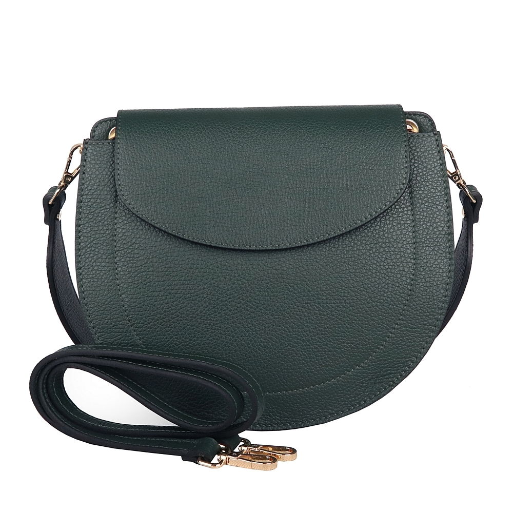 Střední zelená pevná kožená kabelka na rameno/crossbody Vera Pelle no. 377