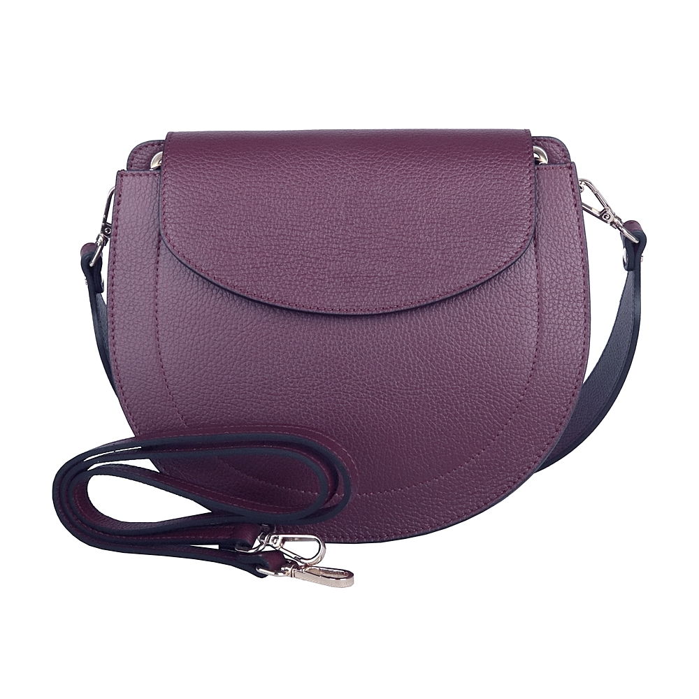Střední vínová pevná kožená kabelka na rameno/crossbody Vera Pelle no. 377