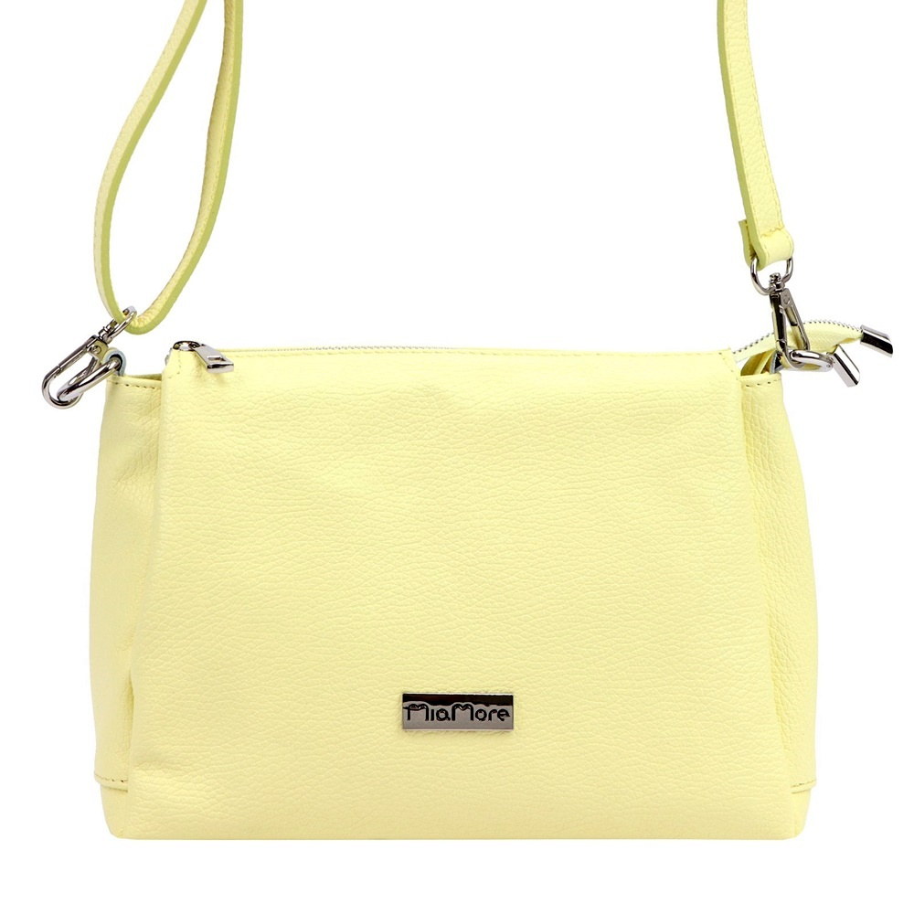 Malá/střední tříoddílová kožená světležlutá crossbody kabelka Mia More no. 002