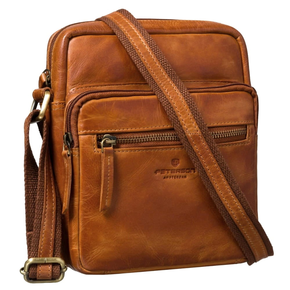 Dvouoddílová středně velká pánská kožená hnědá crossbody taška Peterson no. 71