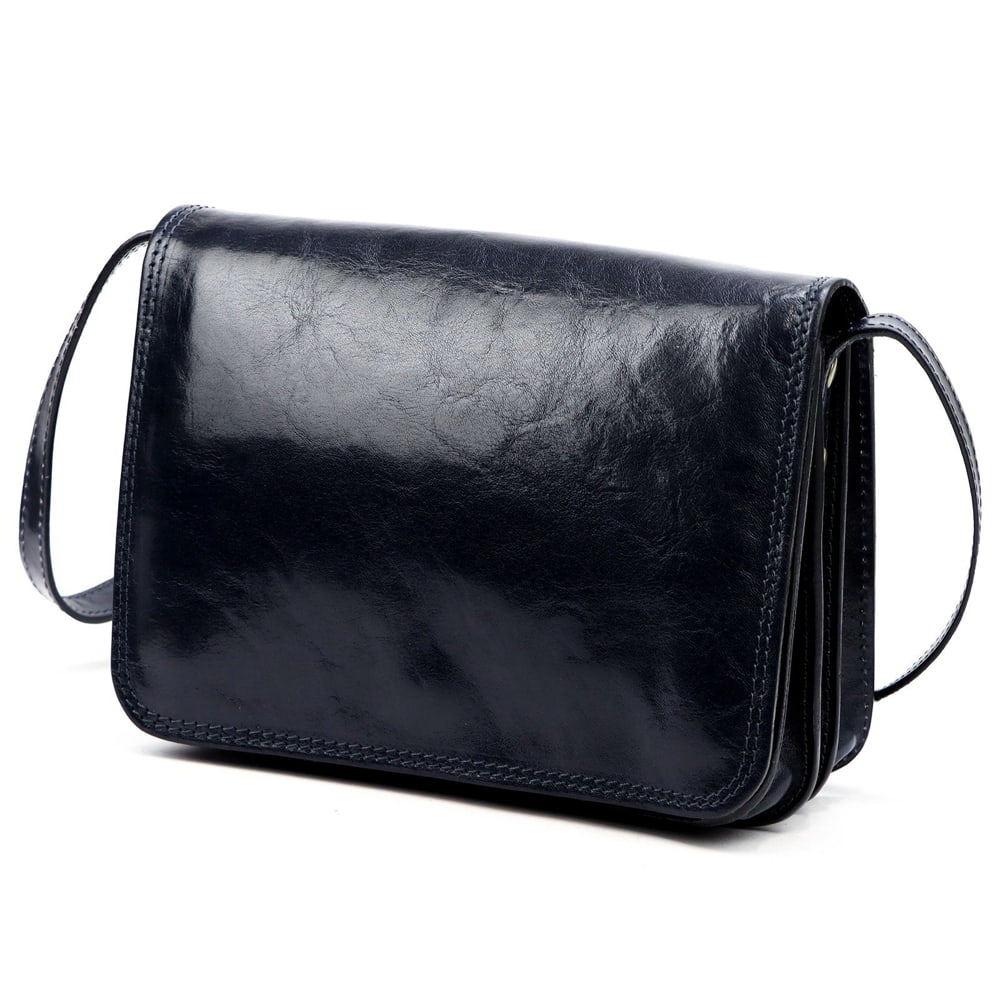 Čtyřoddílová lovecká tmavěmodrá středně velká celokožená crossbody kabelka Florence no. 108