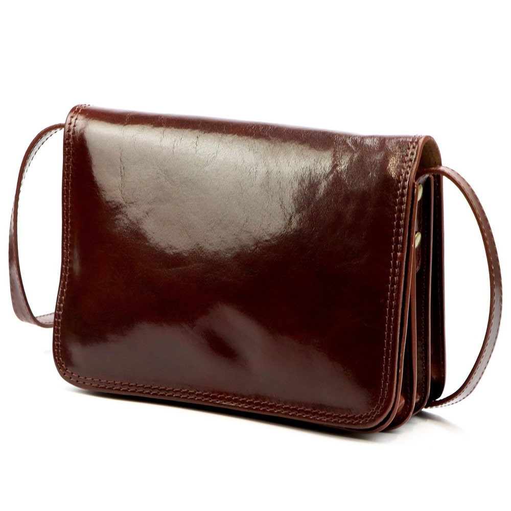 Čtyřoddílová lovecká hnědá středně velká celokožená crossbody kabelka Florence no. 108