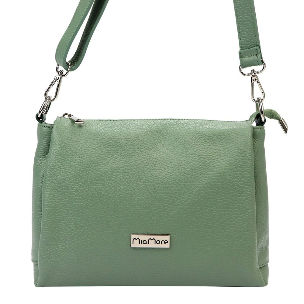 Malá/střední tříoddílová kožená pistáciová crossbody kabelka Mia More no. 002