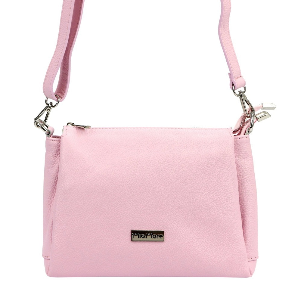 Malá/střední tříoddílová kožená světlerůžová crossbody kabelka Mia More no. 002